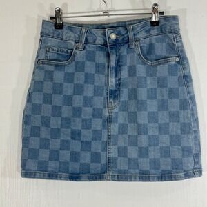 Wild Fable Denim Mini Skirt Blue Checkered Size‎ 8 Cotton Blend